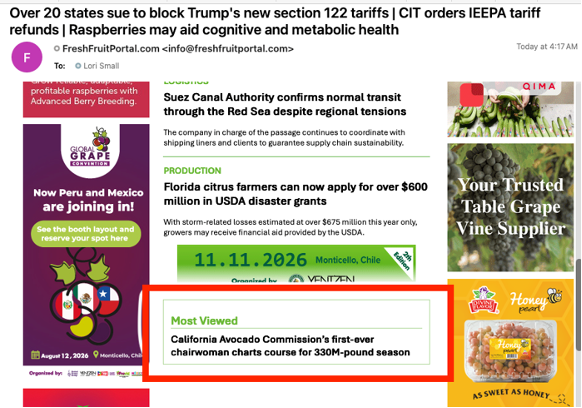 Fresh Fruit Portal Showcasing CA Avocados