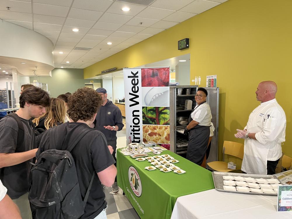 UC Santa Barbara students gathered around the California avocado table to hear about the fruit’s seasonality while enjoying a sample.