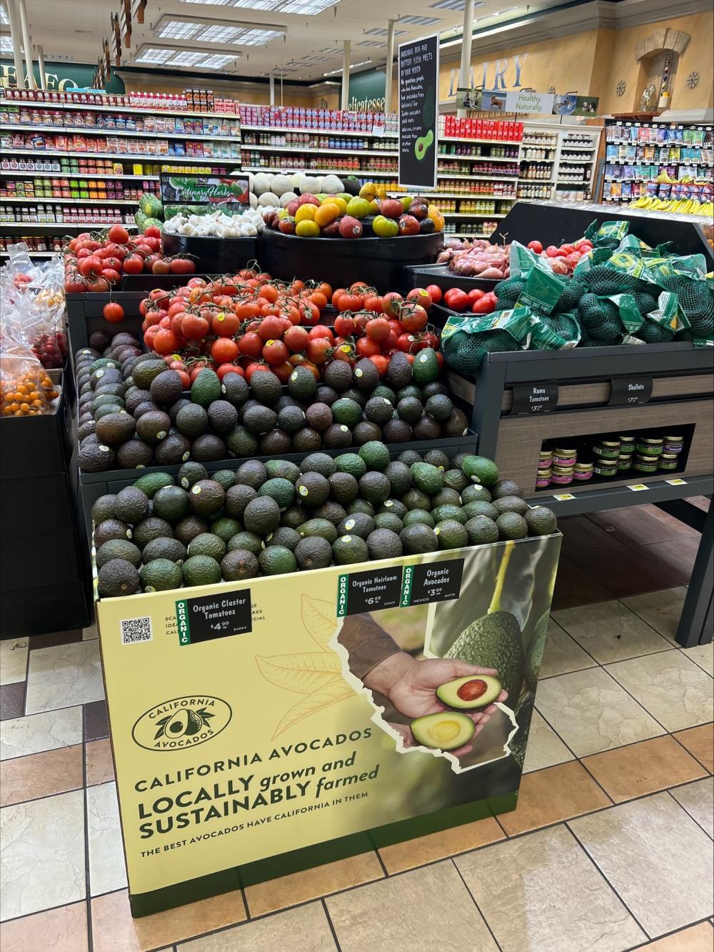 Best California avocado display for a small store, with effective cross-merchandising. 
