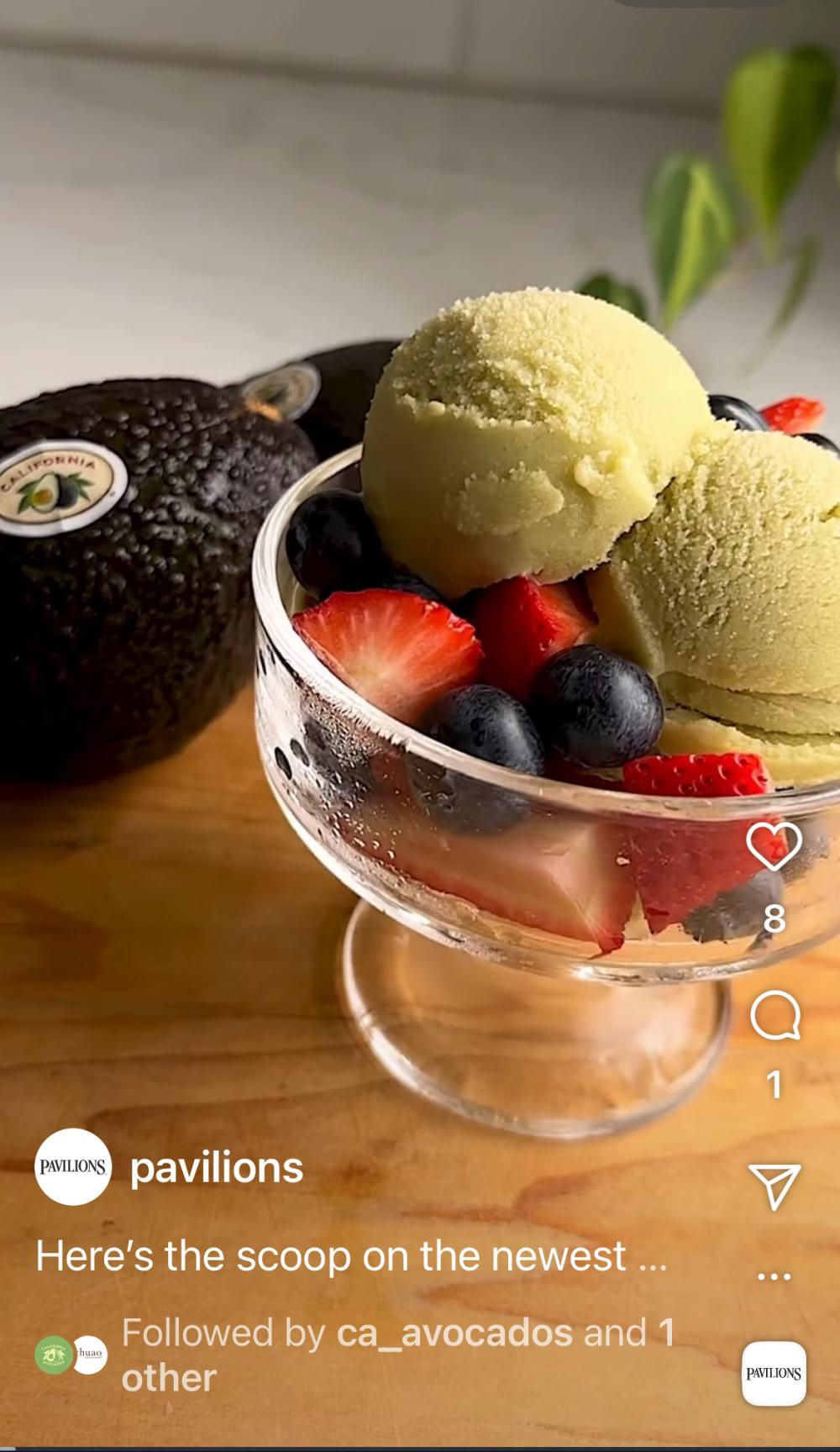 We all scream for Oatmilk and California Avocado Ice Cream as featured on Pavilions' Instagram and Facebook pages. 