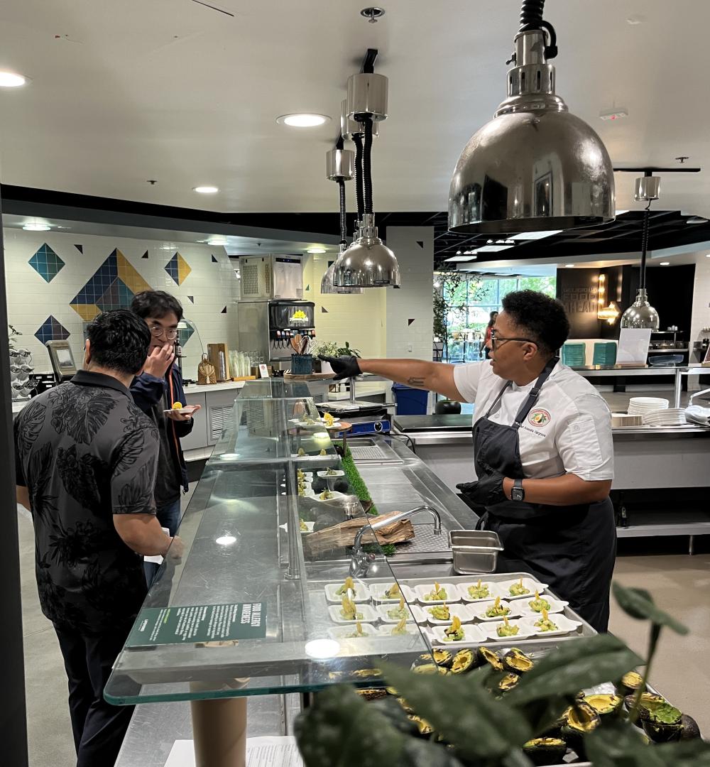 Chef Aneesha demonstrates preparing her California Avocado Escabeche dish for Cisco employees.