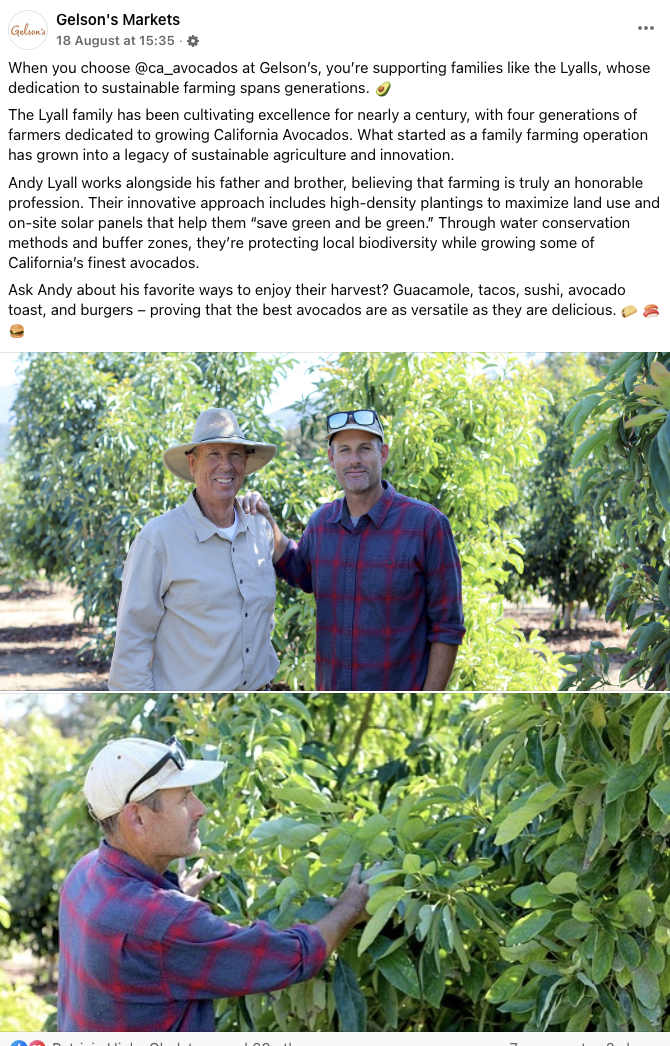 Lyall family social post for Gelson's