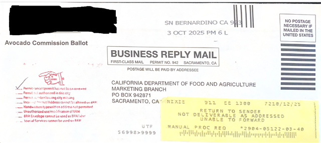 CAC election ballot returned to sender