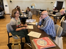 Ann Rolke discussing story angles with Senior Editor Bret Thorn of Nation’s Restaurant News/Restaurant Hospitality.