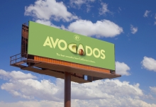 A mock-up of an outdoor billboard featuring “Hero Avocado“ ad from the best avocados have California in them creative.