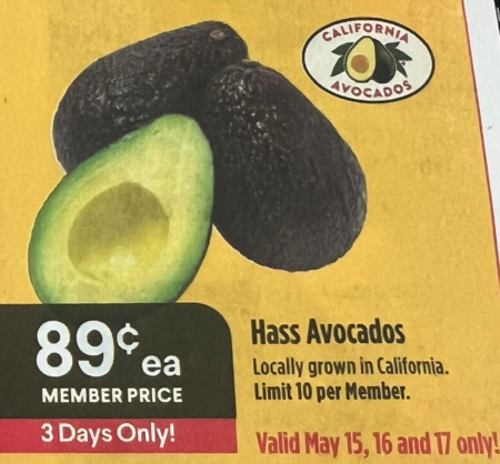 Example of a May retail ad featuring California avocados. 