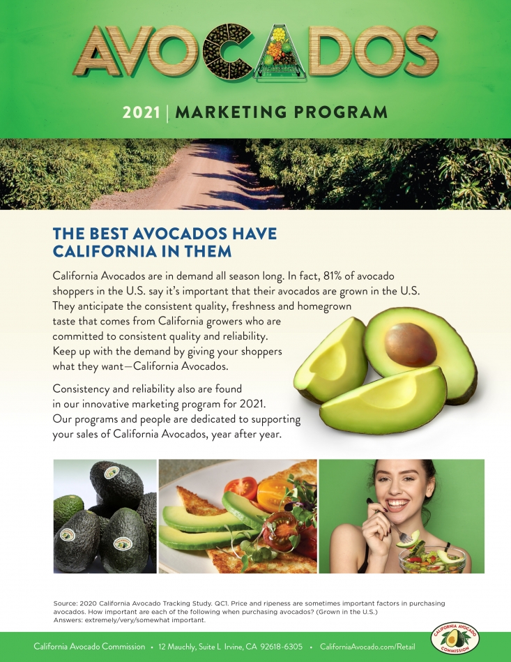 The introductory page of the 2021 California Avocado Marketing Program materials.