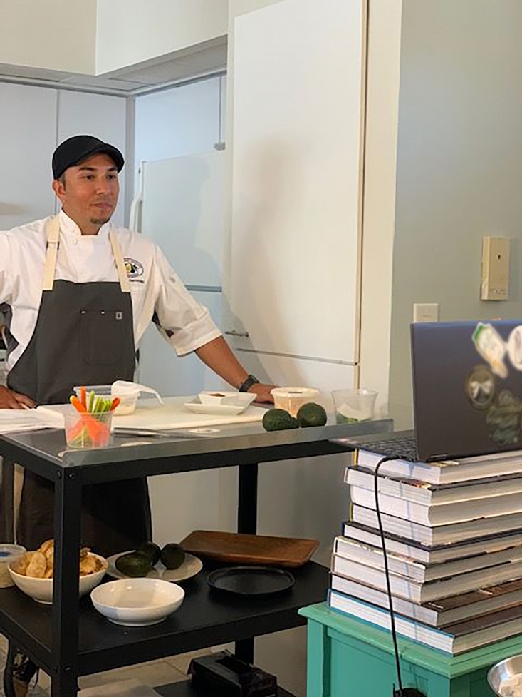 Chef Hernandez preparing for the video conference cook-along with Islands Restaurants’ culinary research and development team.