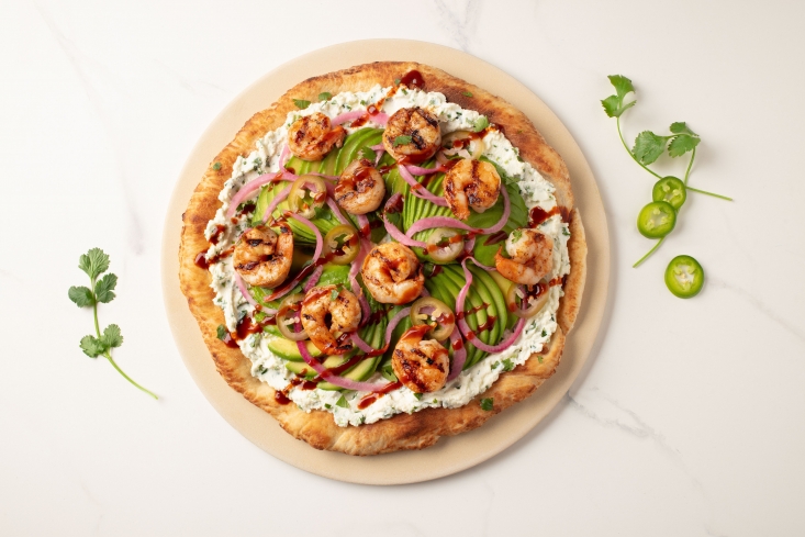 The grand prize California Avocado and Shrimp Pizza recipe by Mary Beth Porucznik includes grilled shrimp, pickled onions and jalapeños, ricotta cheese and fresh, creamy California avocados. 