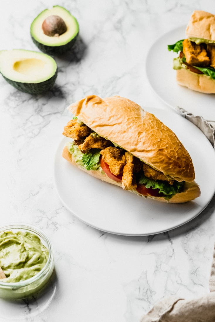 Emilie Hebert of Emilie Eats whipped up a Cajun-themed favorite with a Vegan Po Boy featuring crispy tofu and slathered with Cajun remoulade sauce made with California avocados.