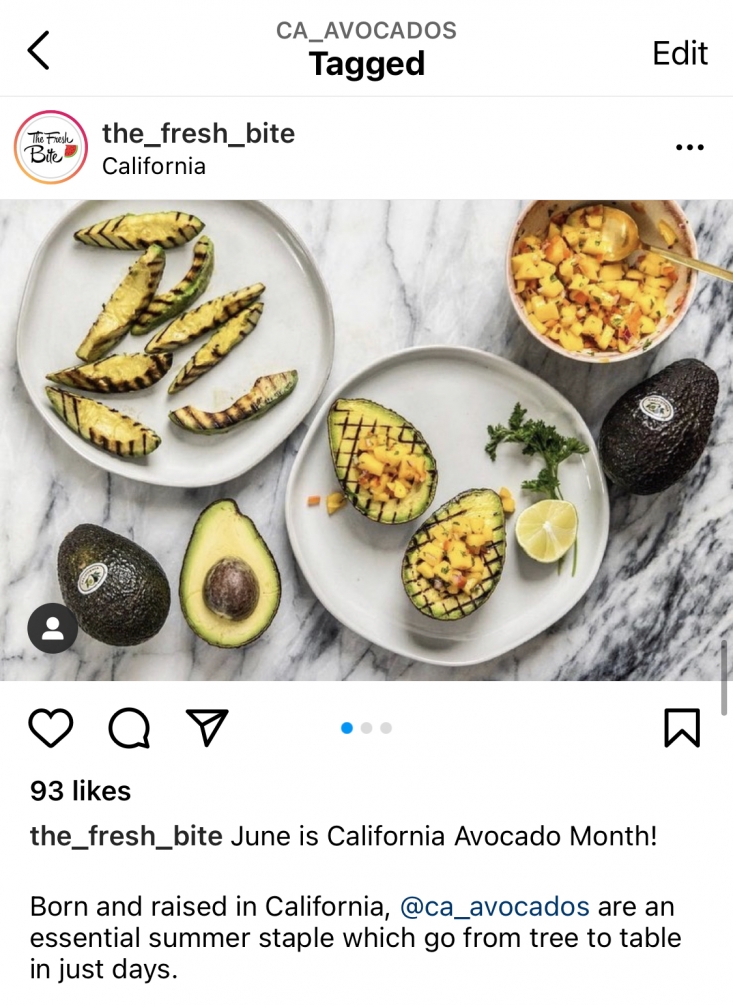 A fan shared information about California Avocado Month and reinforced the fruit’s peak seasonality and freshness with compelling visuals.