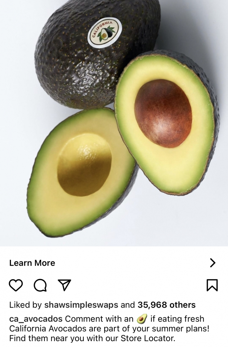 This Instagram post promoted the Commission’s online store locator tool to help consumers find fresh California avocados at the start of summer.