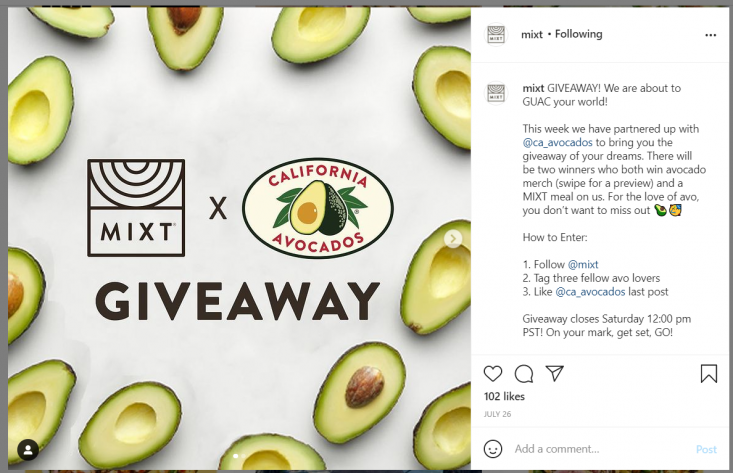 MIXT showcased a California avocado merchandise giveaway as part of its summer menu promotions.