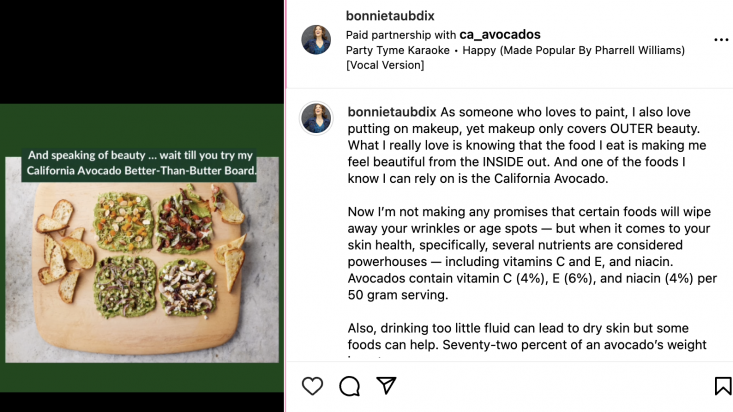 Living Well Brand Advocate Bonnie Taub-Dix touted the benefits of California avocados for skin health while sharing her California Avocado Better-than-Butter Board recipe. 