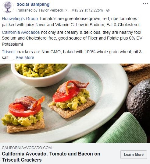 CAC’s partners shared posts on social media showcasing the cross promotional Houweling’s tomatoes, Triscuit® crackers and California avocado in-store demos.